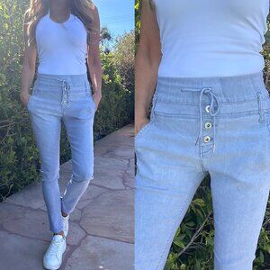 Bevy Flog Scandal Pants High Rise Button Drawstring Jogger Baby Blue 25